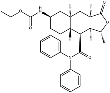 ((1R,3aR,4aR,6R,8aR,9S,9aS)-9-(difenilcarbamoil)-1-metil-3-oxododecahidronafto[2,3-c]furan-6-il)carbamato de etila