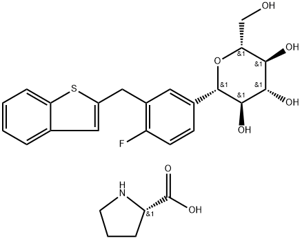L-Prolina compd. com (1S)-1,5-anidro-1-C-[3-(benzo[b]tien-2-ilmetil)-4-fluorofenil]-D-glucitol (1:1)