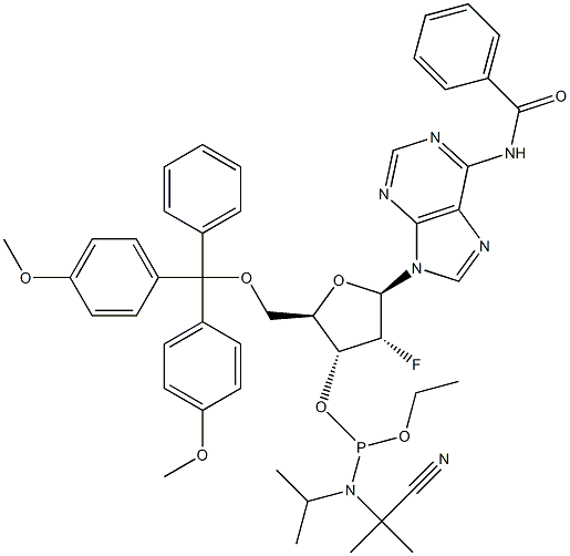 N-Benzoil-5'-O-[bis(4-metoxifenil)fenilmetil]-2'-desoxi-2'-fluoroadenosina 3'-[2-cianoetil N,N-bis(1-metiletil)fosforamidita]